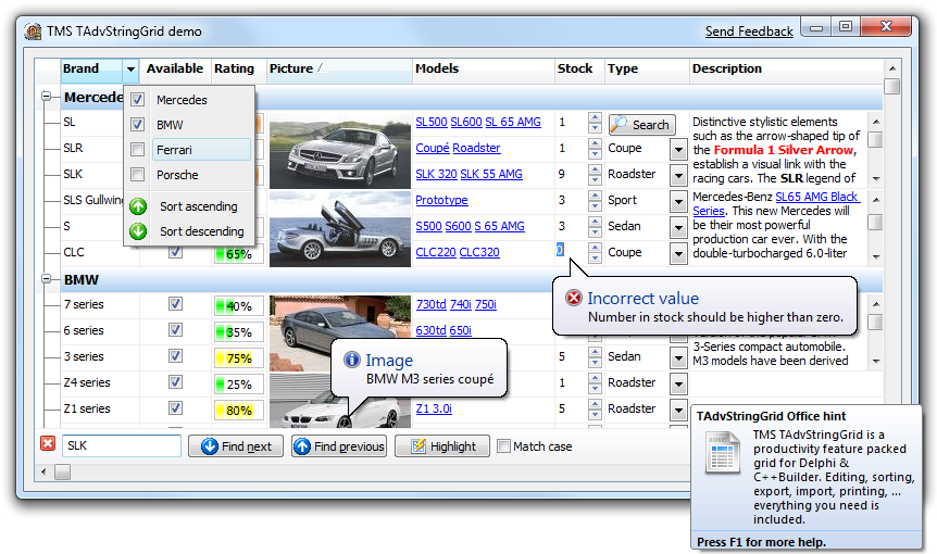 TAdvStringGrid screenshot