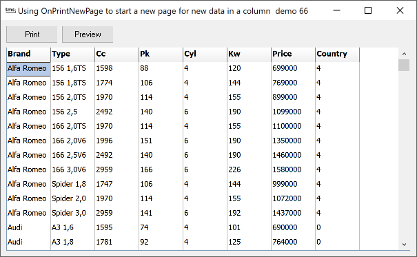 vcl grid priting