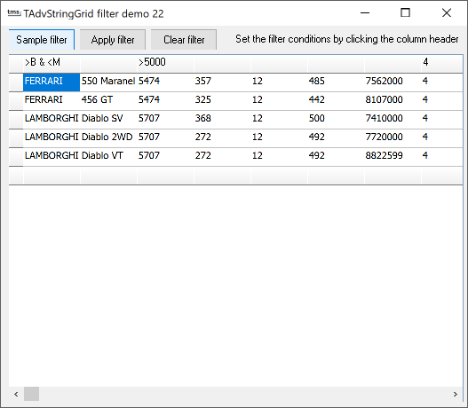 vcl grid filtering