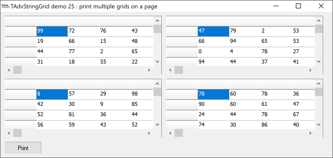 vcl grid printing