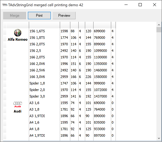 vcl grid printing