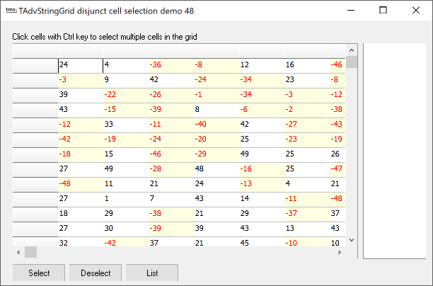vcl grid disjunct cell selection