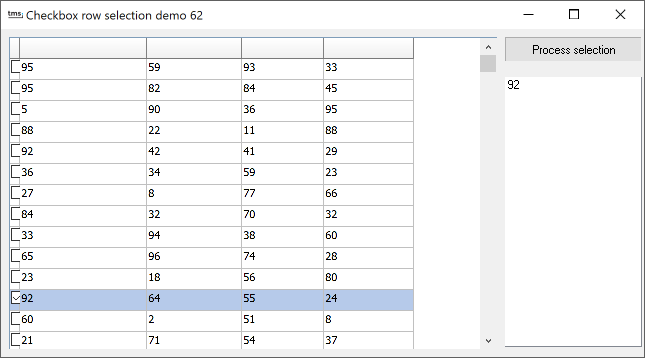 vcl grid disjunct row selection