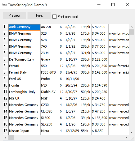 vcl grid printing