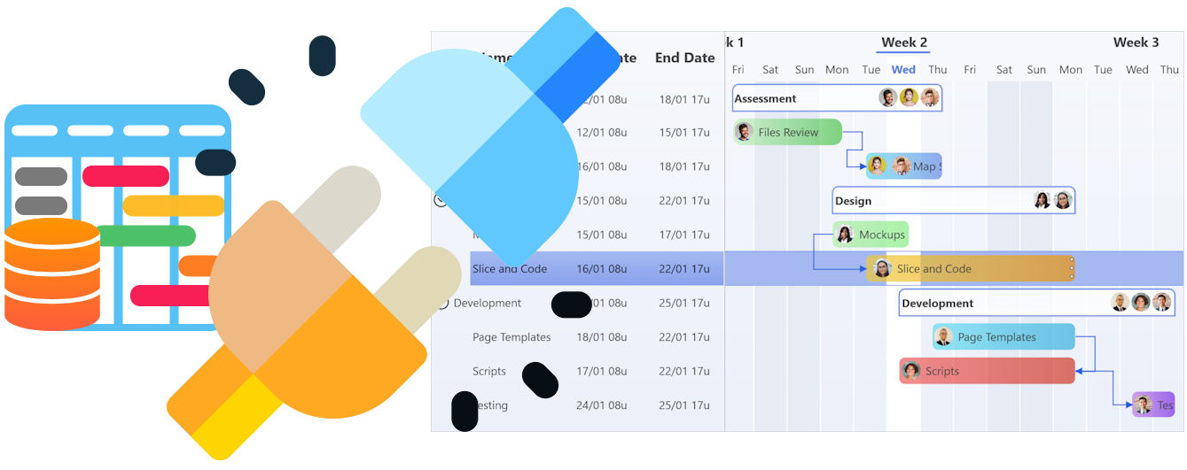 Effortless implementation and Maximum Flexibility between the Gantt Chart and Databases