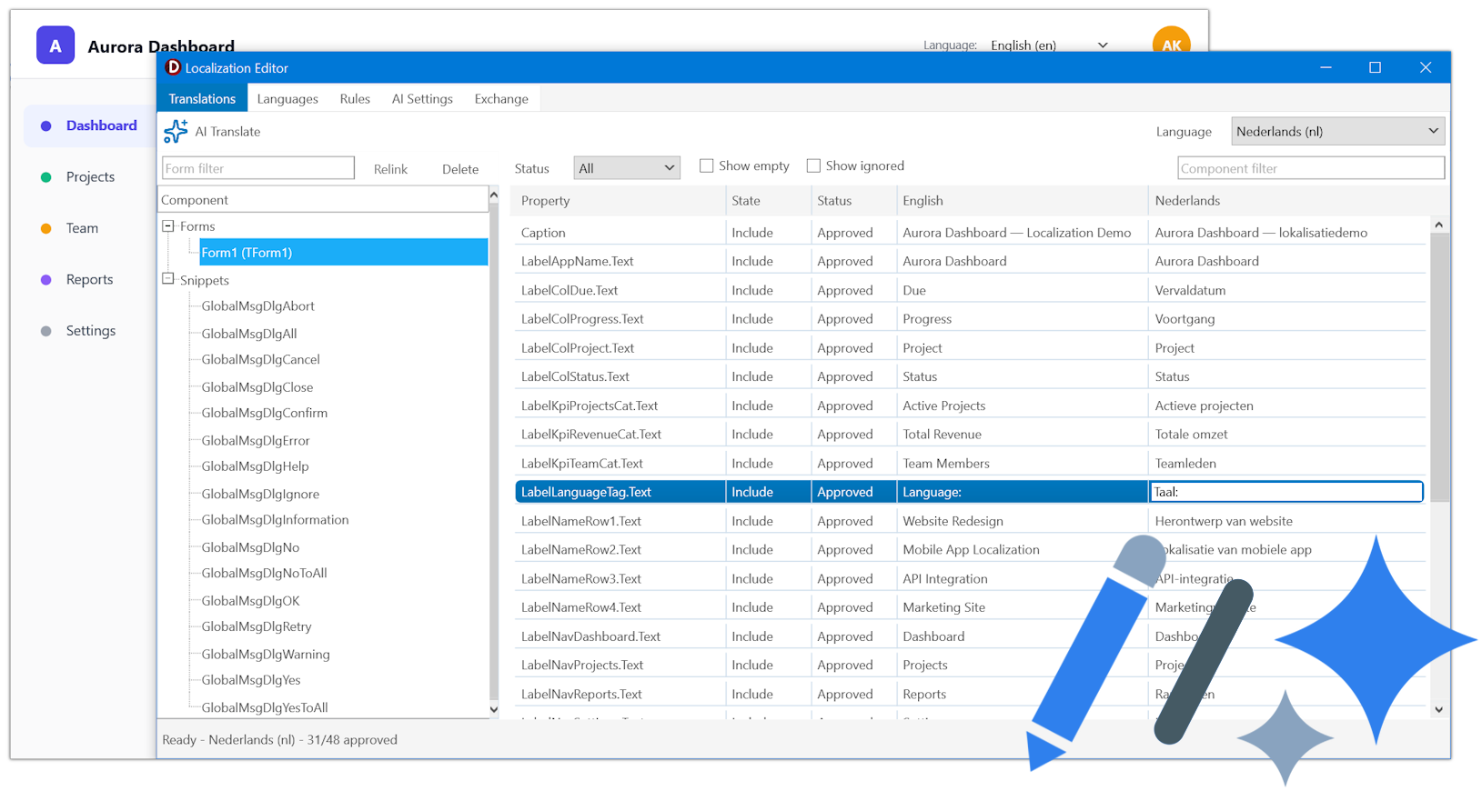 Manage translations in one editor with optional AI assistance