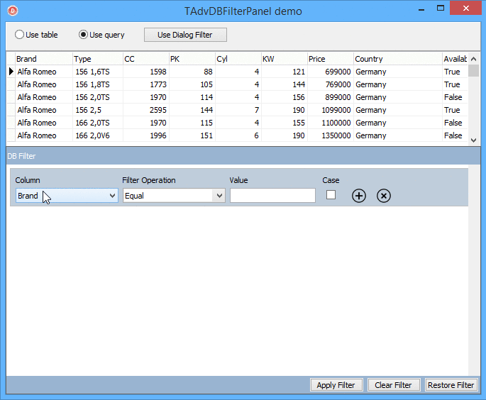 Delphi component VCL filter