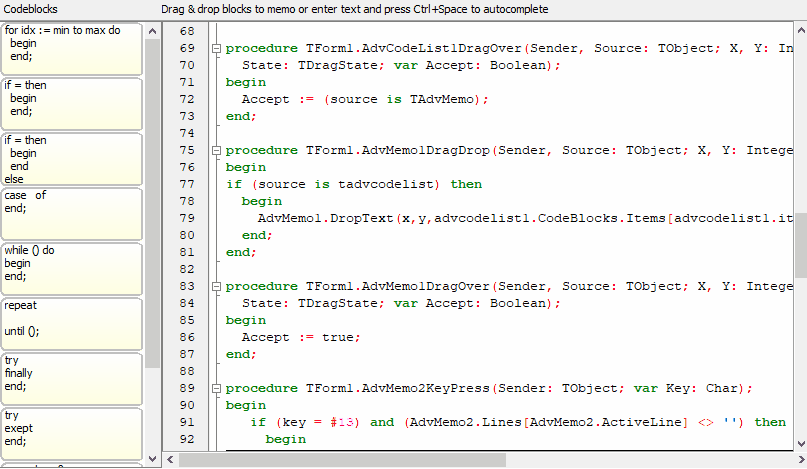 Code-folding, code completion, find & replace, undo & redo, ...