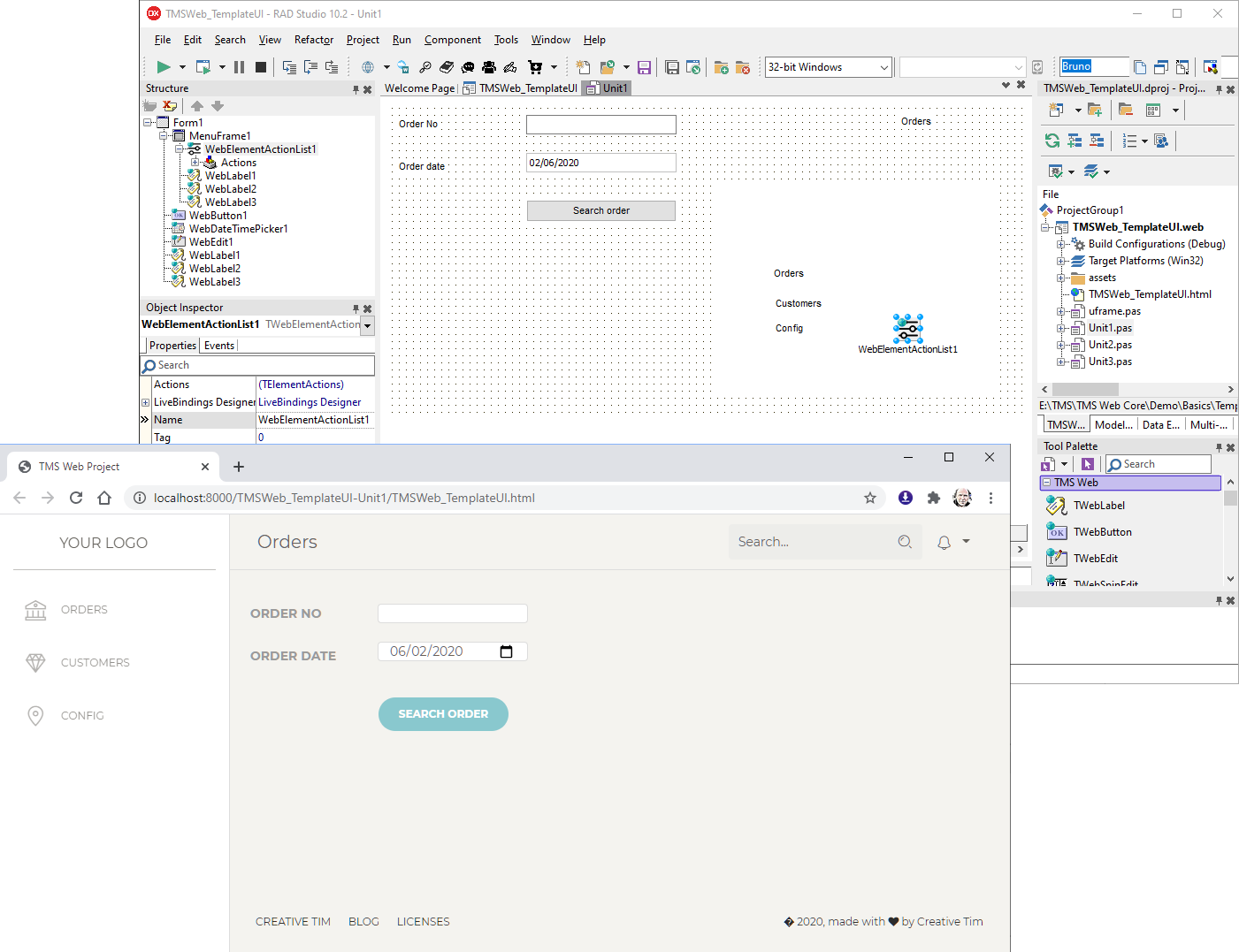 TMS WEB Core Delphi live preview